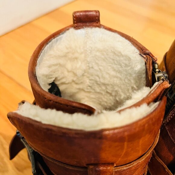 Frye Valerie Strappy Shearling Leather Boots in Cognac Size 7 - Picture 2 of 16